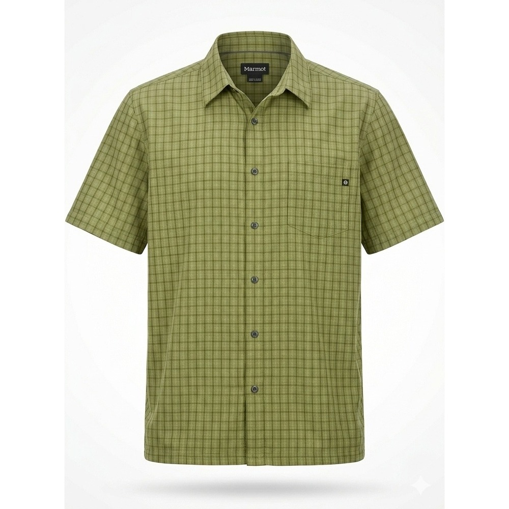 Marmot Eldridge Men's XXL Green Plaid Short Sleeve Hiking Trail Shirt Button Up